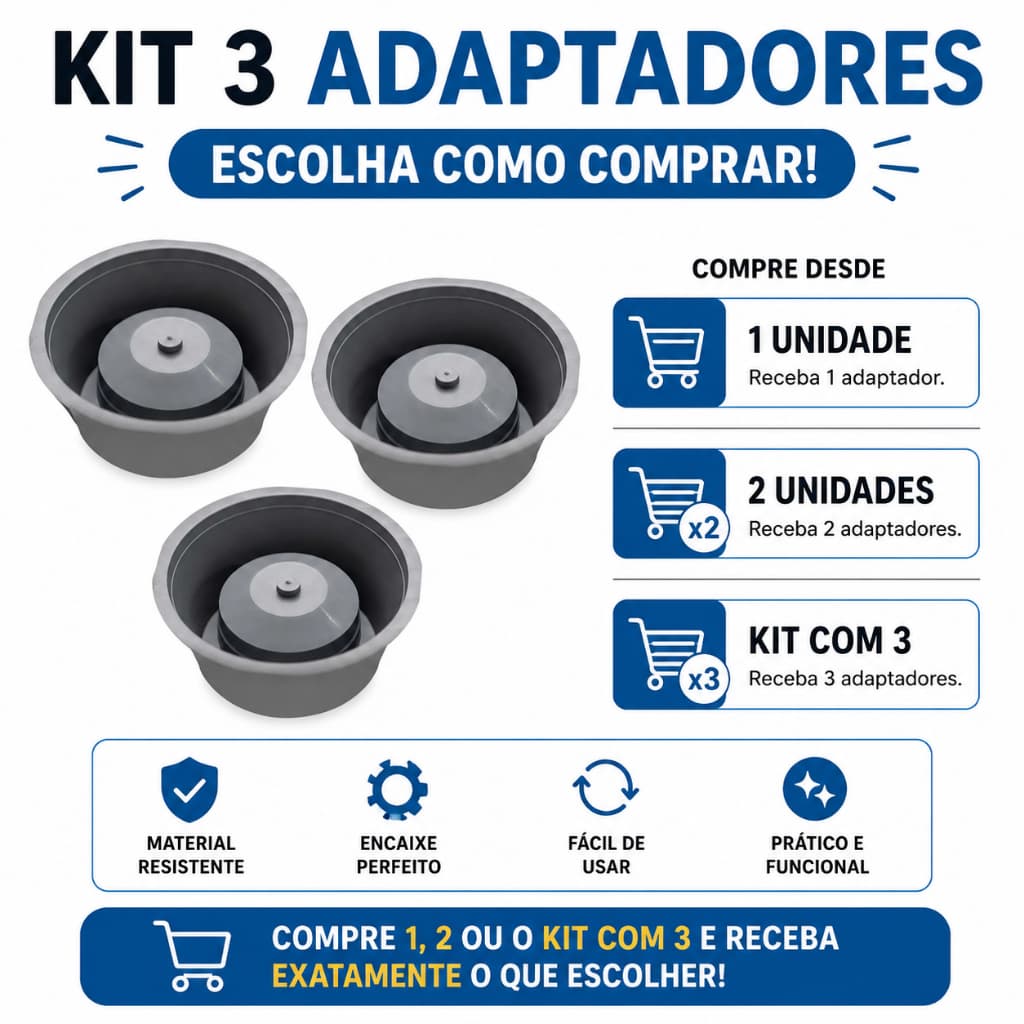 KIT com 1 Até 3 Unidades Adaptadores para Ralo Anti Odor 10 x 10 Deplasti Tira Mau Cheiro Banheiro