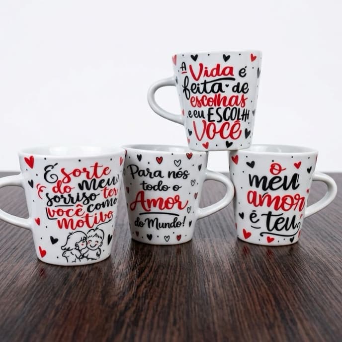 Jogo Canecas Porcelana 120ml Café Chá Xícara Personalizada Namorados Te Amoo Presente Elegante Meu Amor Café Manhã