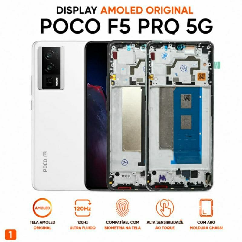 Display Poco F5 Pro 5G Preto Tela Frontal Amoled 100% Original C/ Aro Com Digital Oled Chassi Módulo