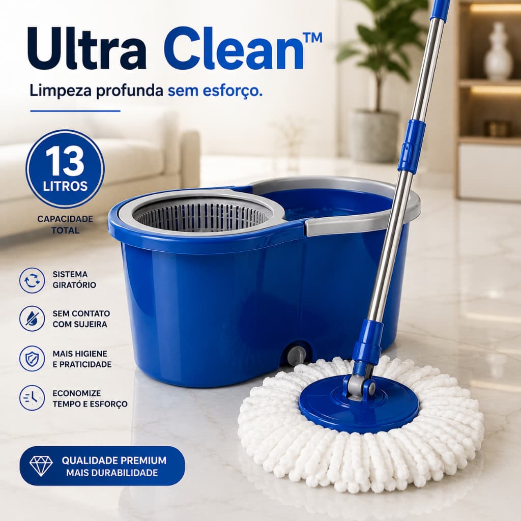 Mop Giratório Ultra Clean™ Balde 13L Esfregão Spin Limpeza Prática e Rápida