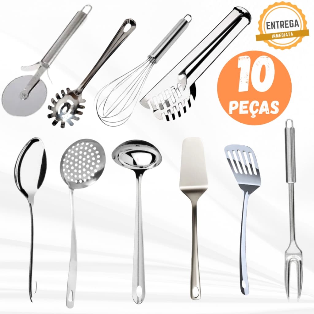KIT CONJUNTO AÇO INOX COMPLETO 10 PEÇAS RESISTENTE  COZINHA RESTAURANTE BUFFET PREMIUM