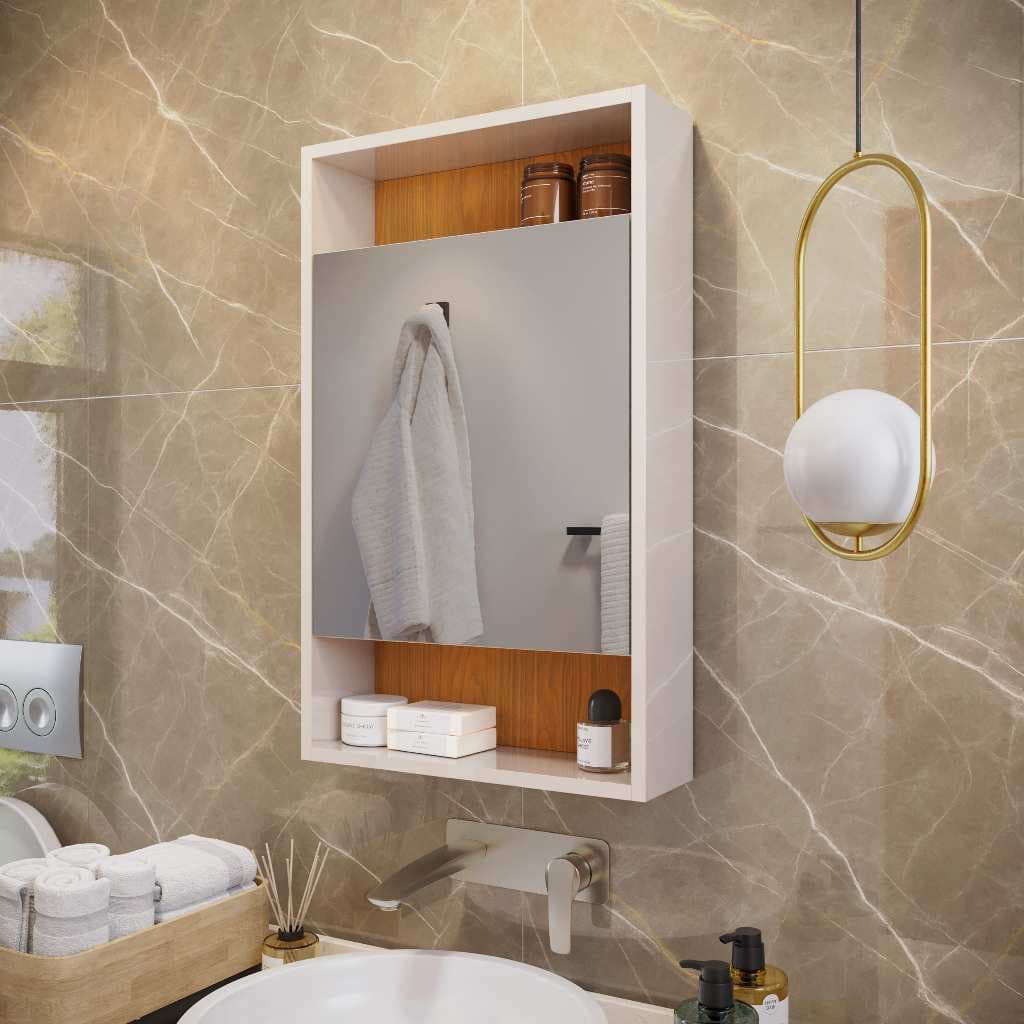 Armario Espelheira Banheiro Com Porta Com Nichos e Prateleira Parede Aéreo Suspensa Moderna Personalizada Promoção Lupan
