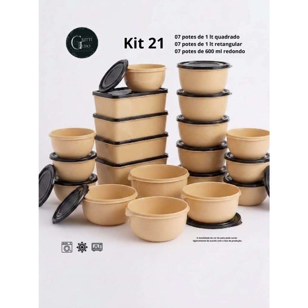 Kit 21 Potes de plástico --> LINHA PREMIUM -> jogo de marmitas fitness --> armazenar alimentos