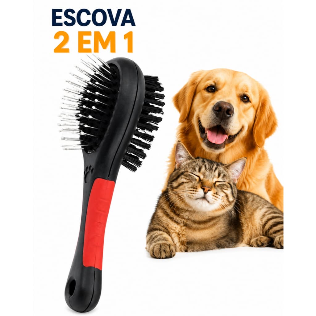 Escova Dupla Face Pet Removedora De Pelos Cachorro E Gato