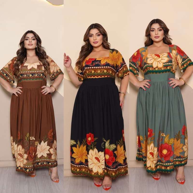 vestido plus size moda evangélica poa longo vestido maravilhoso