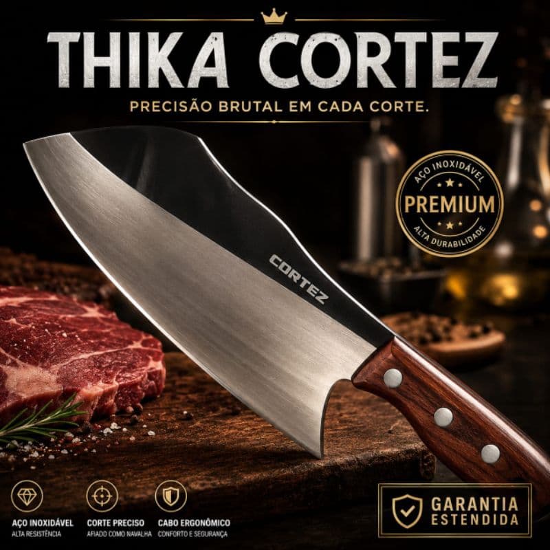 THIKA CORTÉZ™ Cutelo Profissional Ultra Afiado Aço Inox Premium