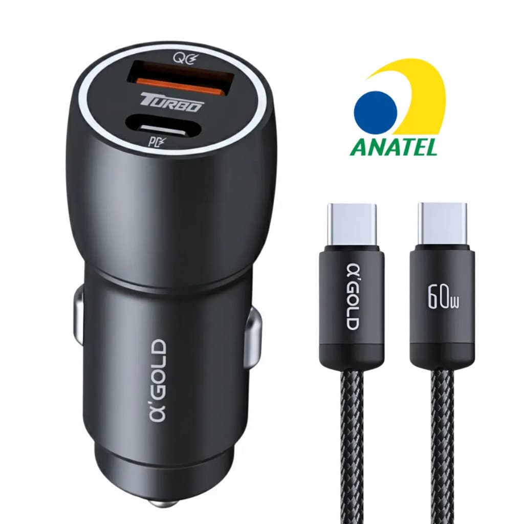 Carregador Veicular Turbo 60w Usb-c + Cabo Tipo C Anatel - Realmente Turbo