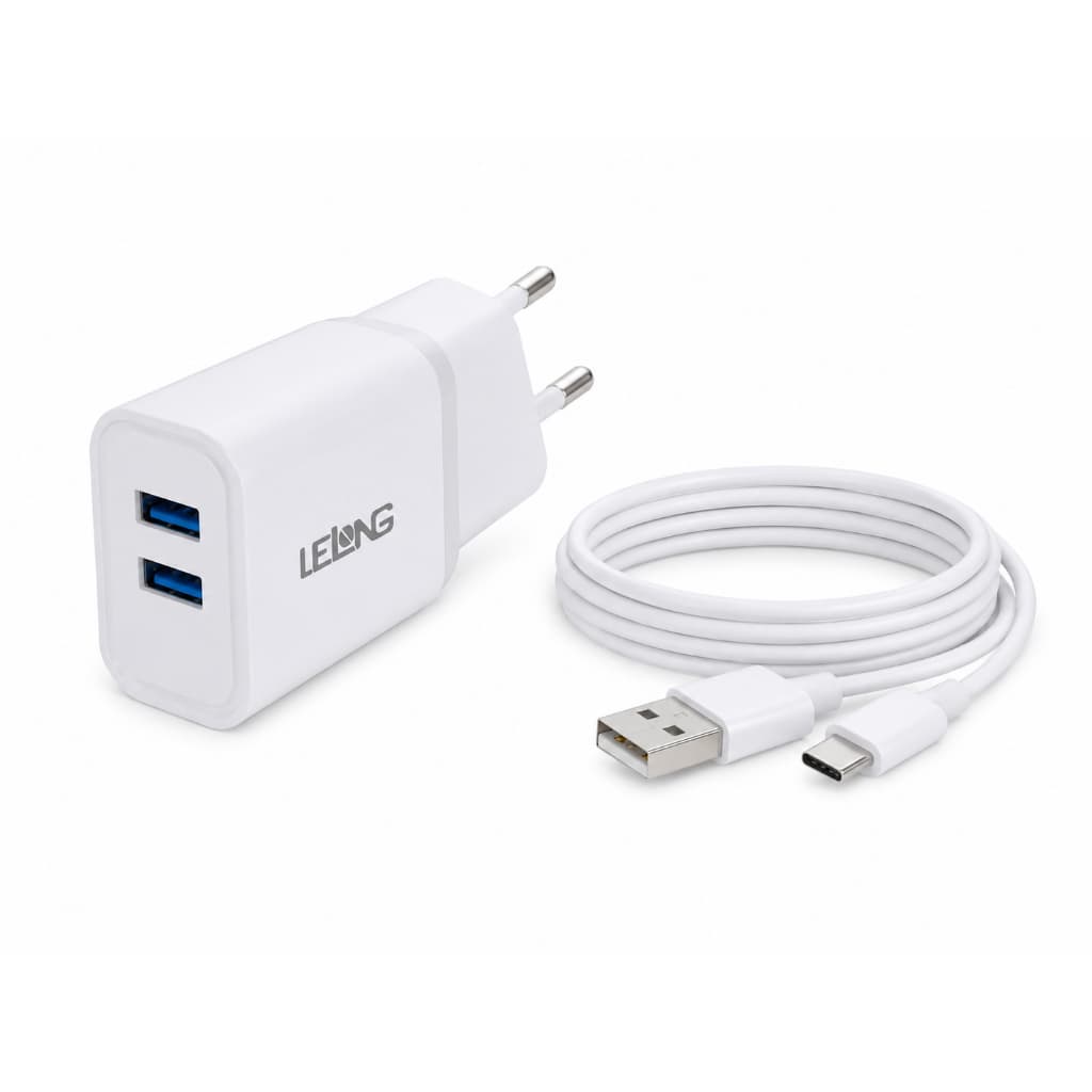 Carregador de Celular Rápido Tipo USB C Para Smartphone Tablet  3.1A 2 USB Cabo 1M