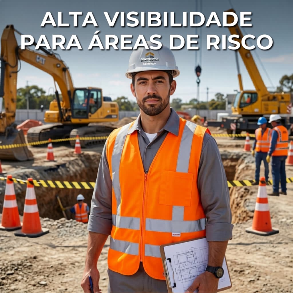 Colete De Sinalização Segurança Refletivo Fluorescente Epi Transito Obra Com Ziper e Bolso