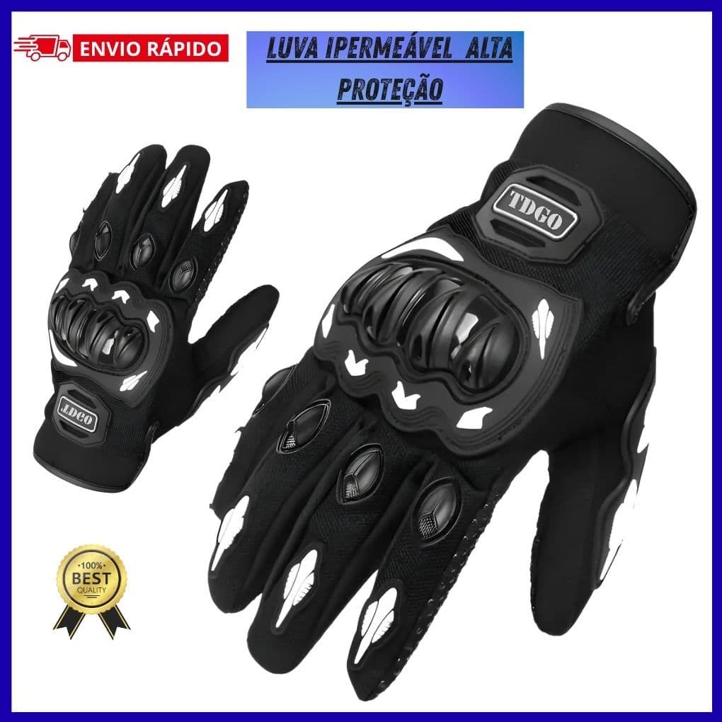 Luva Proteção Moto Motoqueiro Motociclista Masculina Feminina Impermeável Resistente Preta