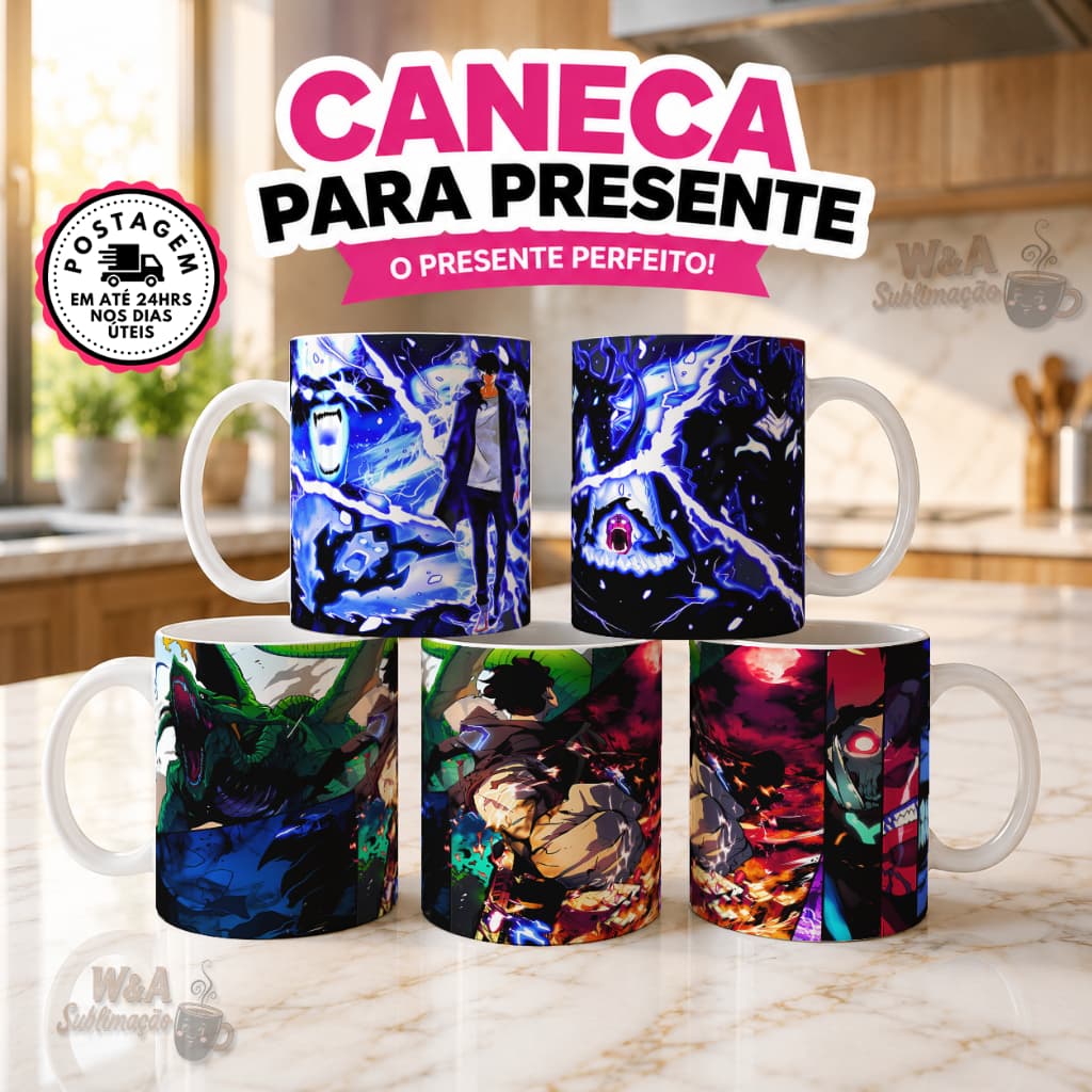 Caneca Personalizada Anime Solo Leveling Sung Jin-woo Manhwa Xícara Porcelana Presente 325ml Geek
