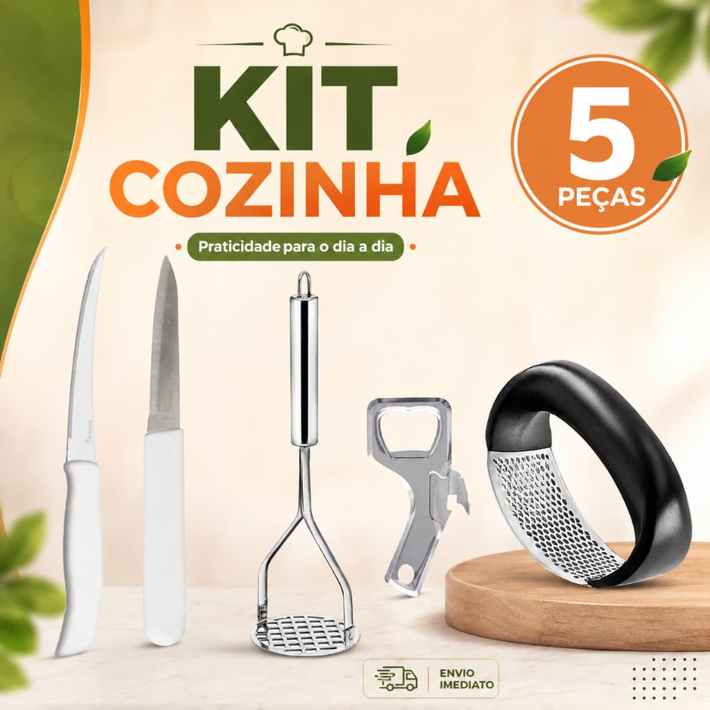 Kit Cozinha 5 Peças Facas Para Legumes Tomate Batata Alho Abridor