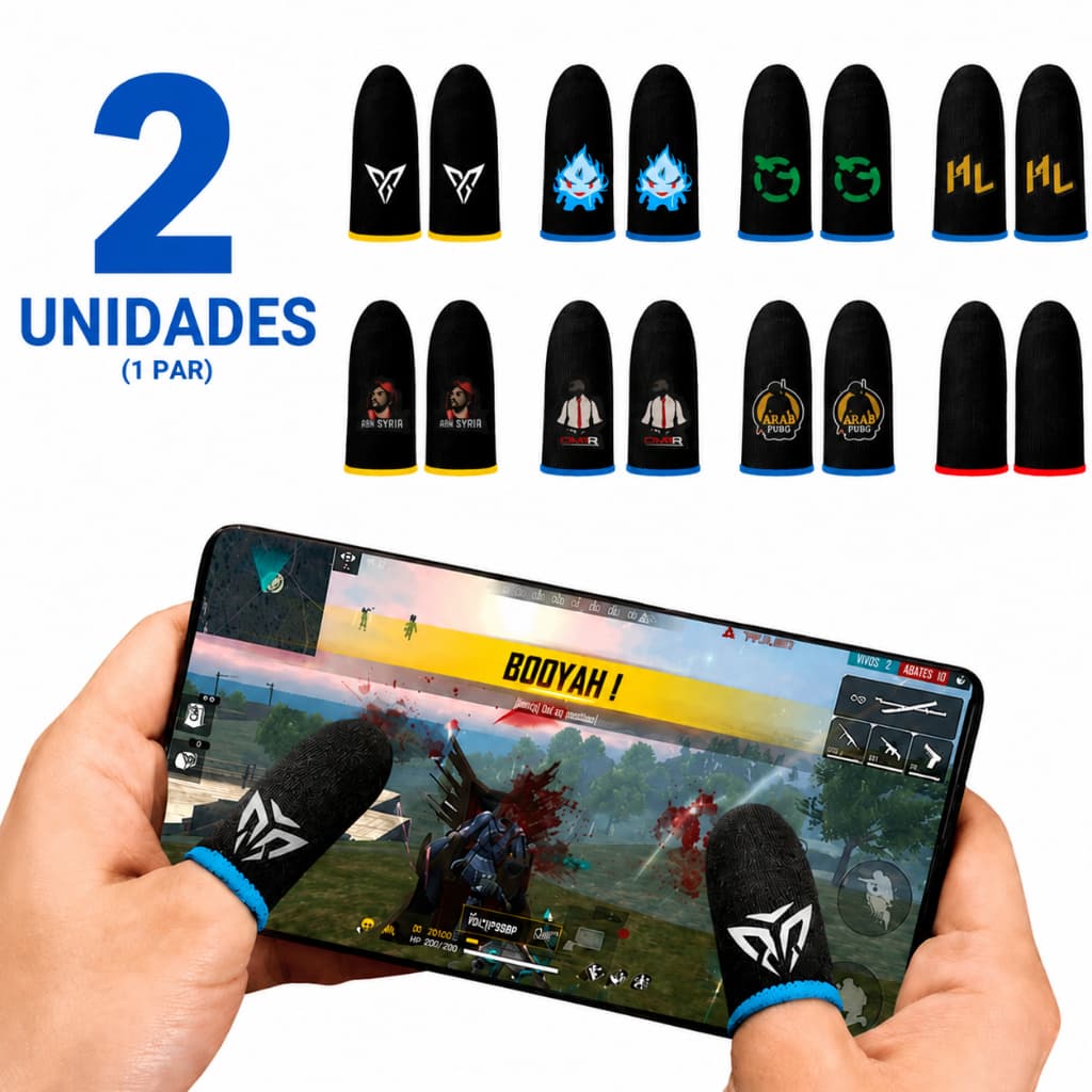02 Luvas de Dedo Gamer Anti-Suor Profissional Pro-Player para Celular Jogos Free Fire Fortnite e FPS
