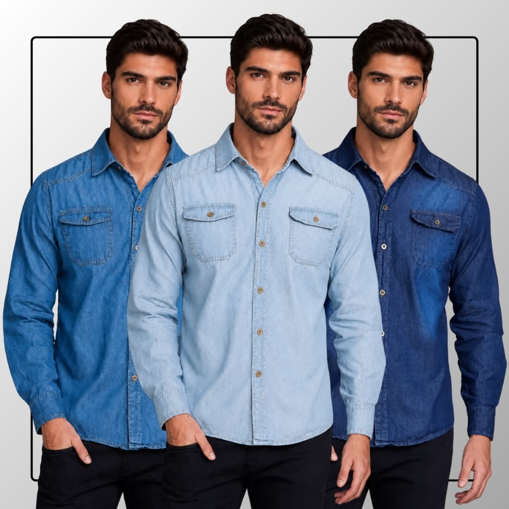 Kit 3 Camisa Social Jeans Masculina Slim