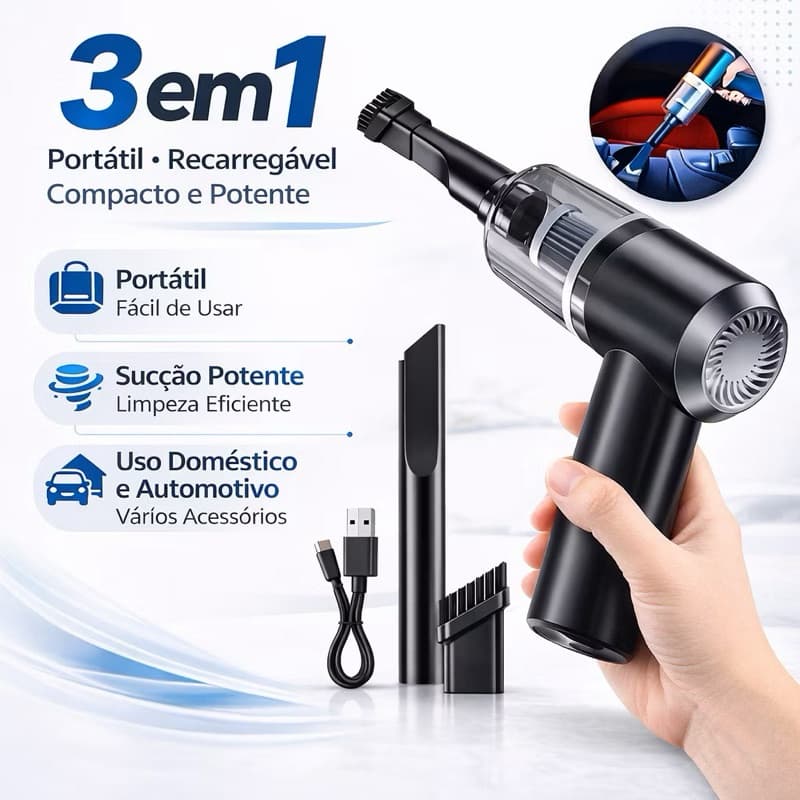 Aspirador 3 em 1 De Pó Usb Portátil Completo Premium Carro E Casa 2000mAh