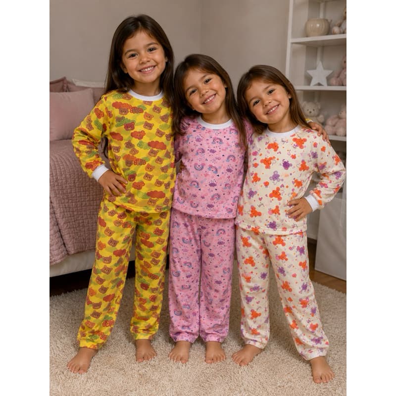 Kit 3 Pijamas Infantis Menina | Conforto e Fofura | Poliéster e Viscoline