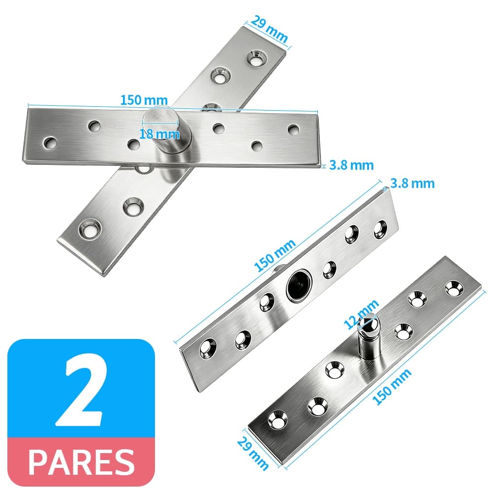 Kit 2 Dobradiças Pivotantes 360° em Aço Inoxidável 304 - Eixo Central para Portas de Madeira e Móveis - Acabamento Fosco