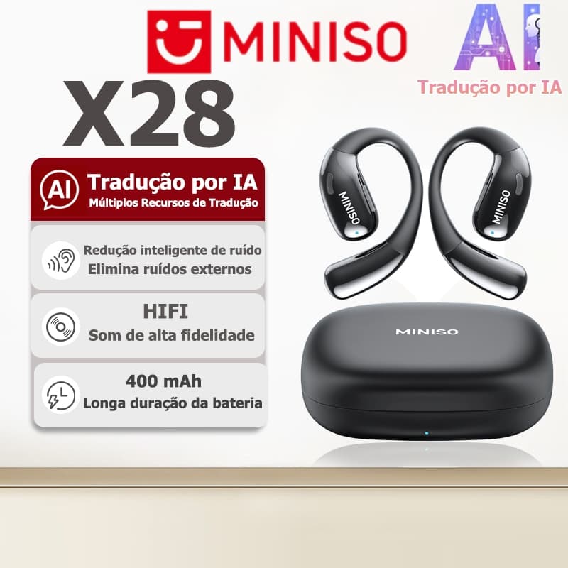 Fones de Ouvido com Tradutor Miniso X28 Fones de Ouvido Bluetooth de Design Aberto v5.4Fones Sem Fio com Tradução por IA