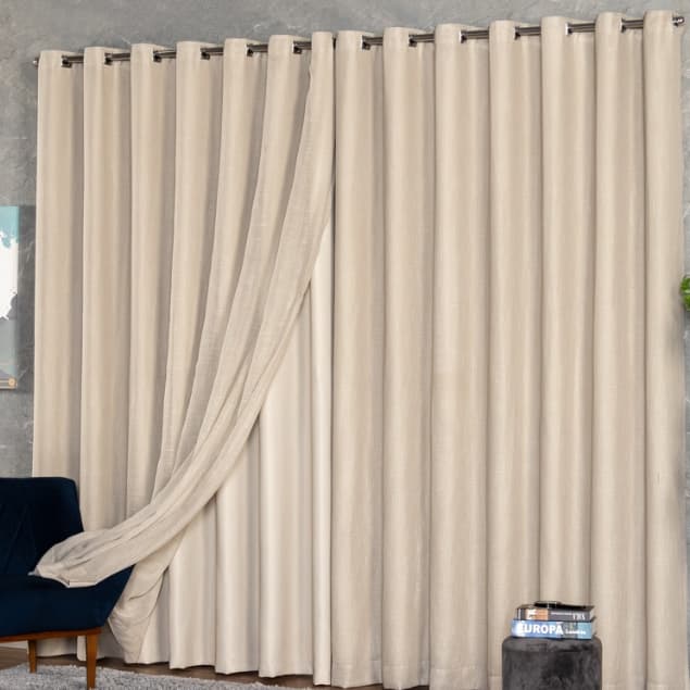 Cortina Voil de Linho Luxo com Forro Microfibra 4 Metros para Sala e Quarto|Diversos Tamanhos