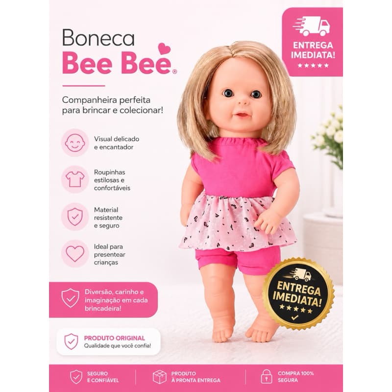 Boneca Bee Bee Infantil Original Com Roupinha Rosa Entrega Imediata