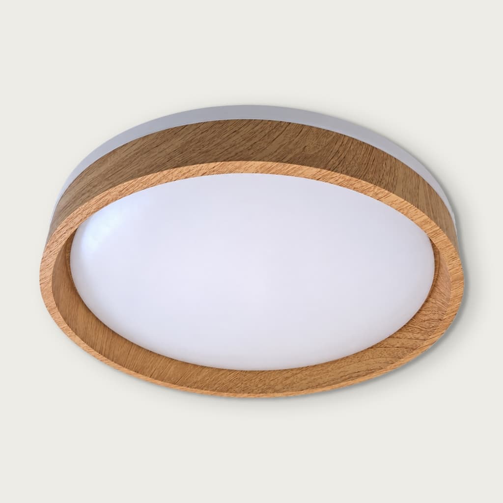 Luminaria de Led Plafon Moderno Redondo  Acabamento Madeira Premium 30w Modelo Duetto 39 x 8,5cm 3 Cores