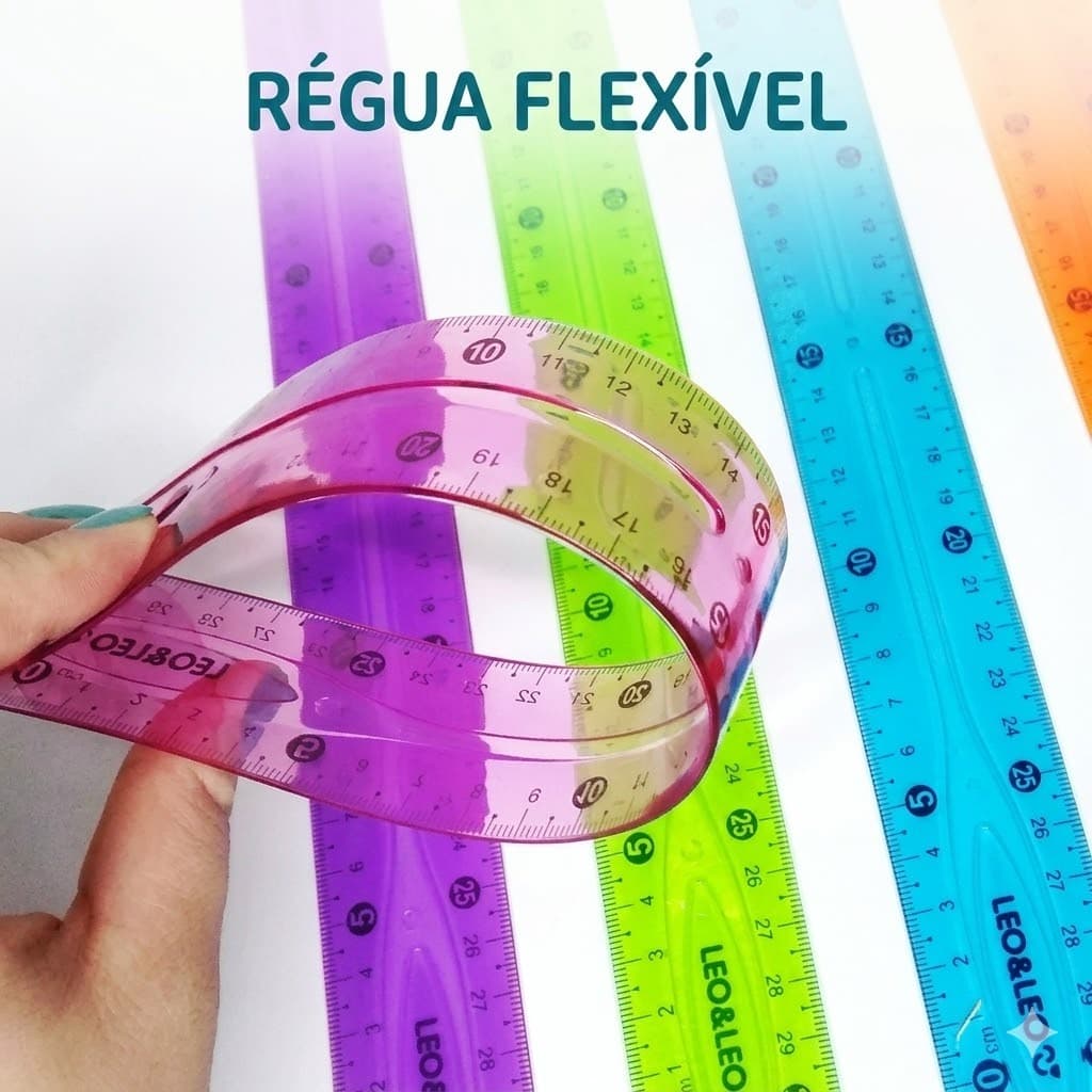 Régua Flexível Plástica 20cm ou 30cm Leo&Leo Escolar Escritório  Colorida Resistente  Não Quebra