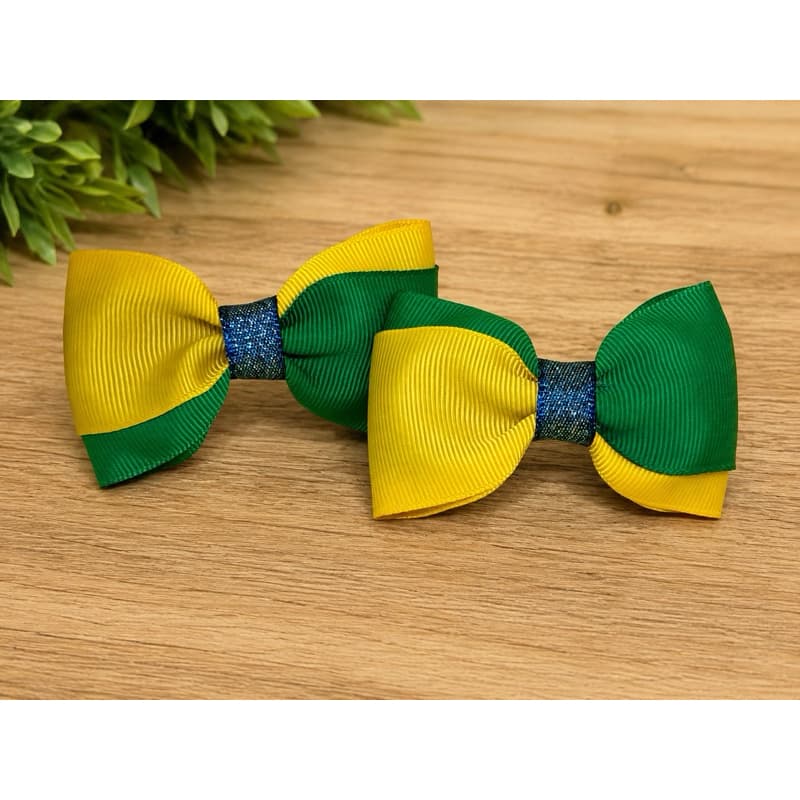 Par de Laço Copa do mundo - Brasil - Verde e amarelo - Brasil - Laço de cabelo