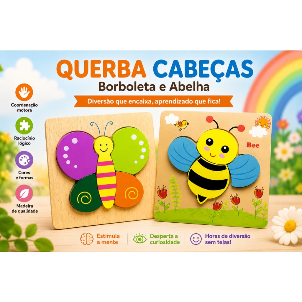 Quebra-Cabeça 3D Infantil Madeira Educativo Montessori