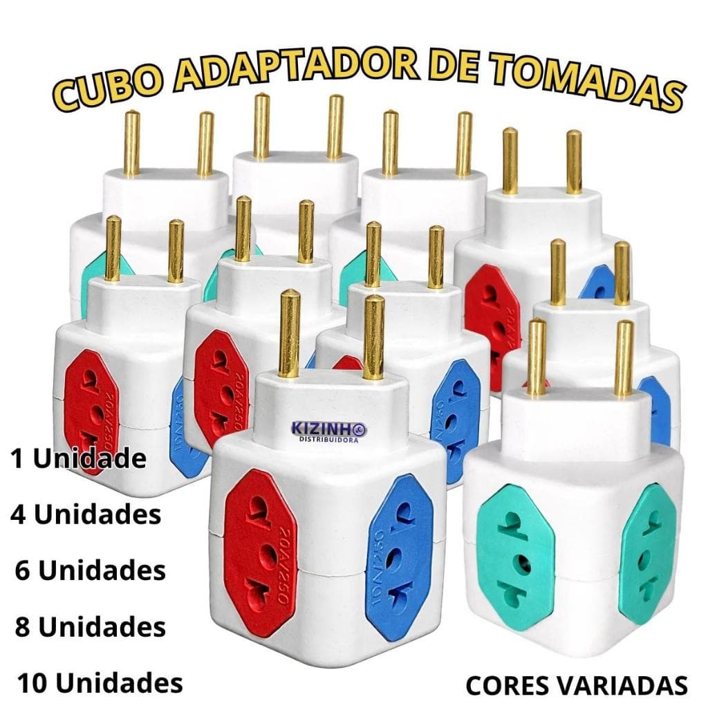 Cubo Adaptador de Tomadas 4 Entradas Cores Varíadas 3 Tomada 10A 1 Tomadas 20A Bivolt