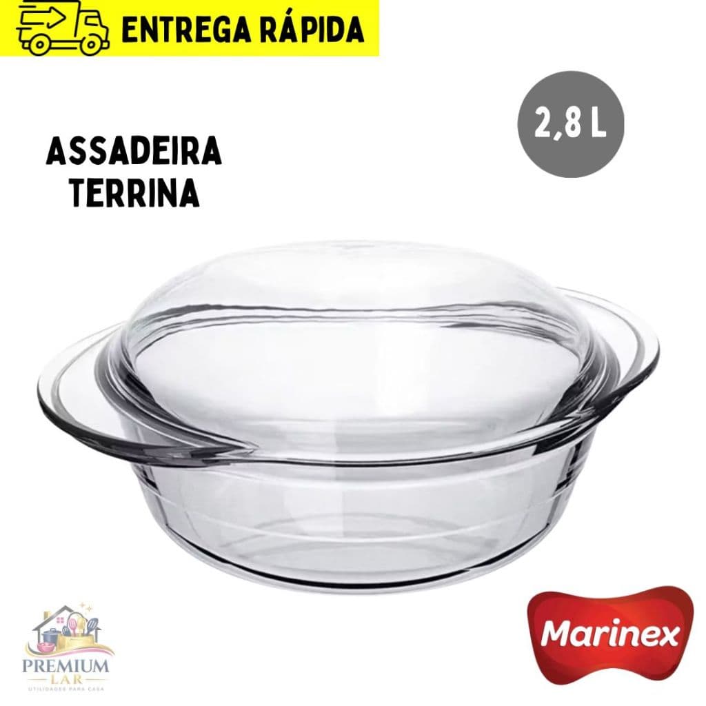 Assadeira Terrina Marinex Redonda com Tampa de Vidro 2,8L Prática e Elegante