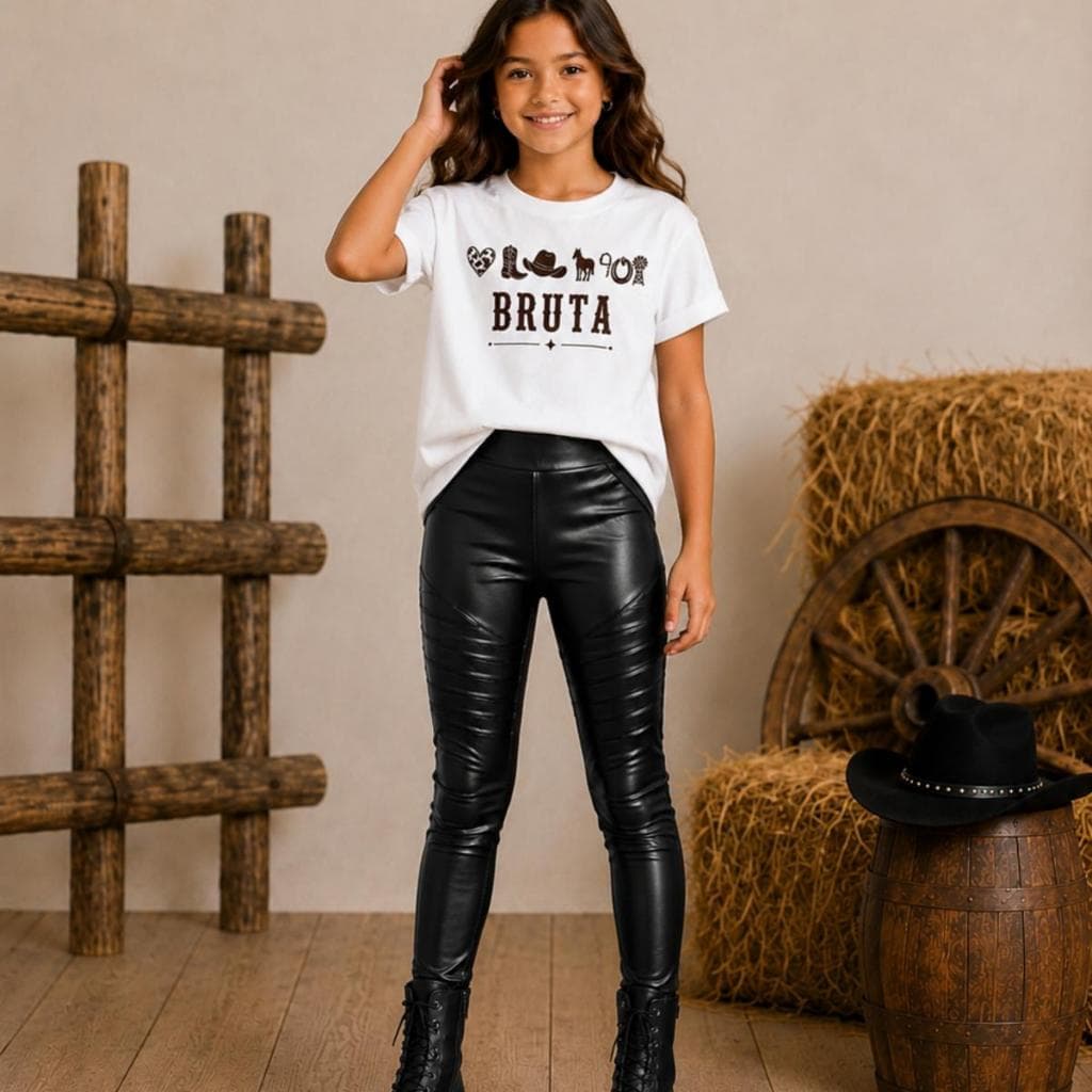 Roupa Infantil Feminina Country Camiseta Bruta Boiadeira Calça Cirrê Tratorada Look Fashion Menina Moda Cowgirl