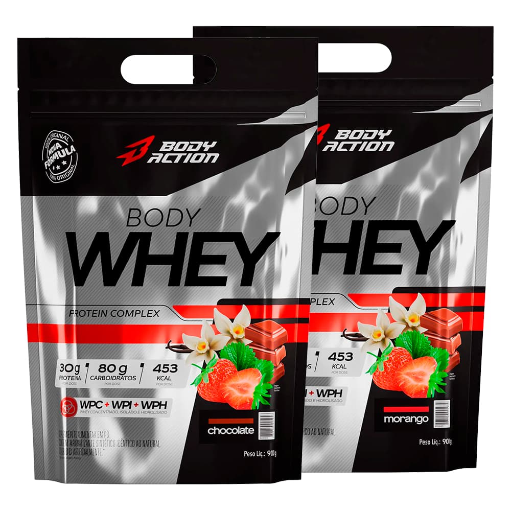 Kit 2x Body Whey Protein Complex Refil 900g Bodyaction (Concentrado, Isolado, Hidrolisado, Crea-Atp)