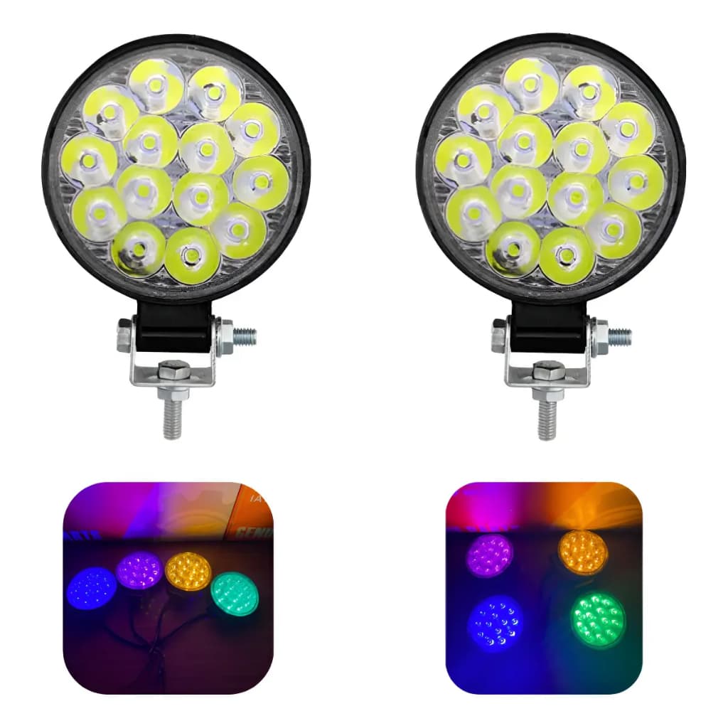 Kit 2 Farol De Milha 14 Leds 42w 12v/24v Azul Laranja Rosa Vermelho Verde