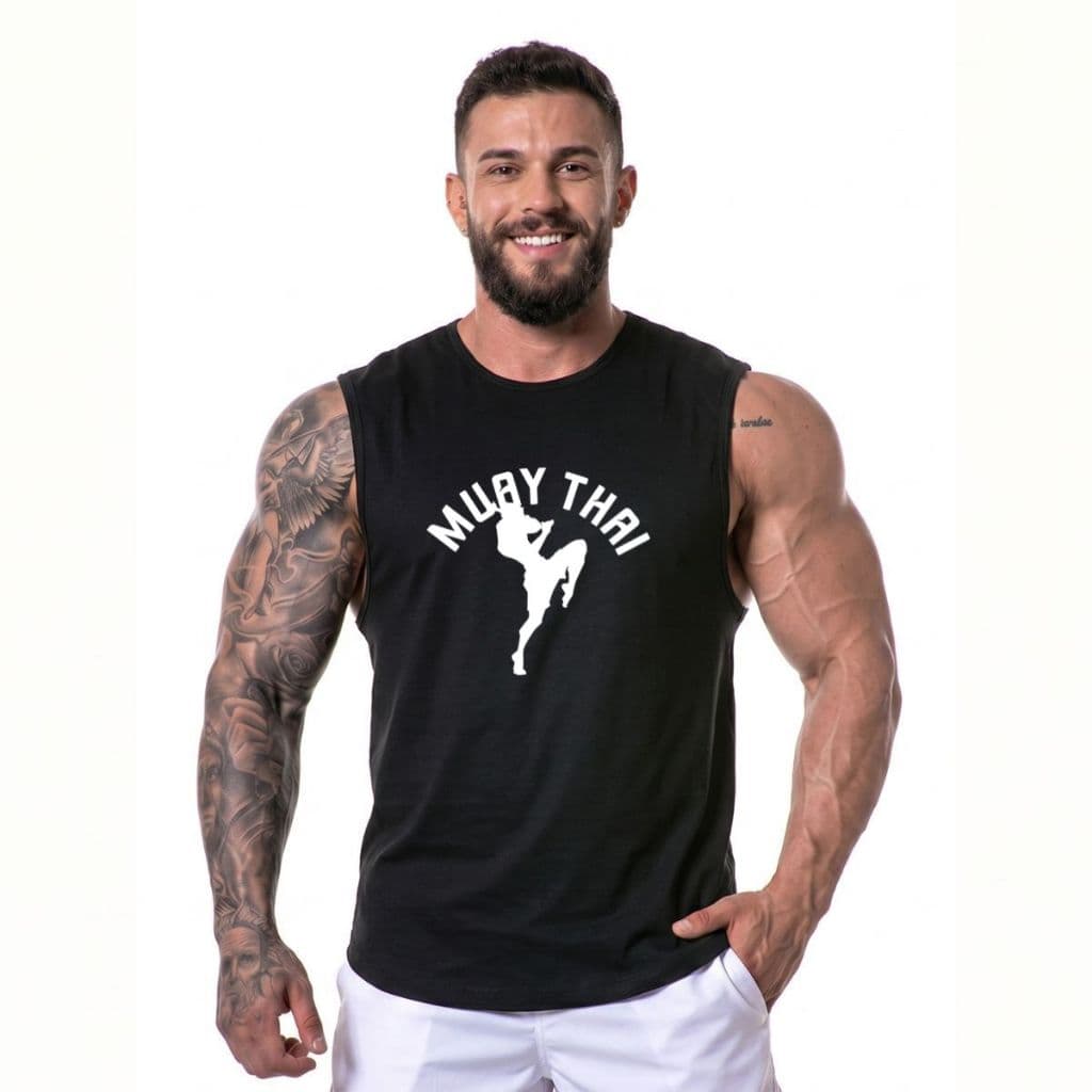 Regata Machão Muay Thai Masculina Longline Academia Treino Musculação Professor