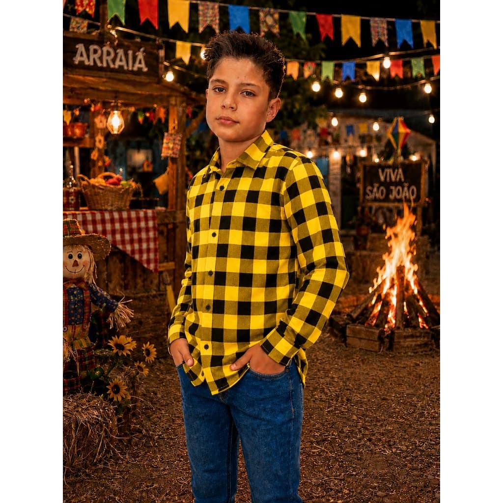 Camisa Xadrez Infantil Juvenil Flanelada Manga Longa – Tamanho 1ao 16