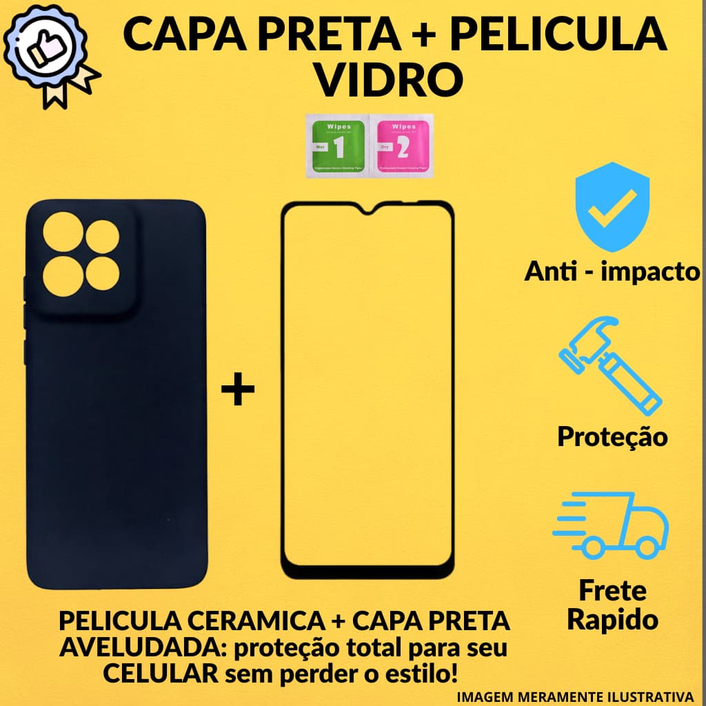 Kit de pelicula de vidro 3D + capa aveludada preta para Samsung A10 ou A10S ou A02 ou A02S ou A01