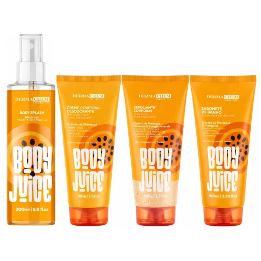 Kit Corporal Dermachem Body Juice Maracujá Body Splash Creme Esfoliante Sabonete Banho