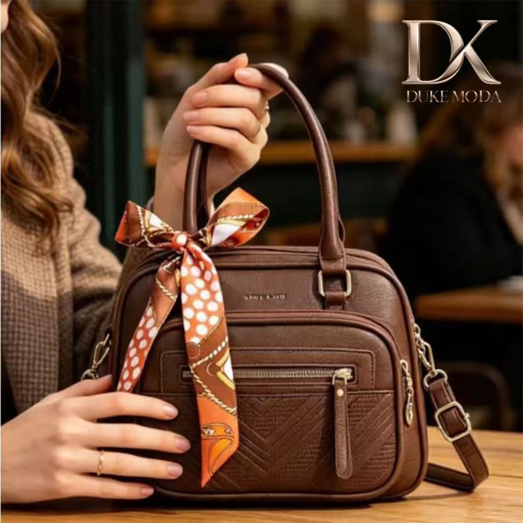 DUKE Bolsa Feminina Premium com Lenço-Design Geométrico em PU Texturizado,Ideal para Trabalho,Viagem e Dia a Dia DEC6178