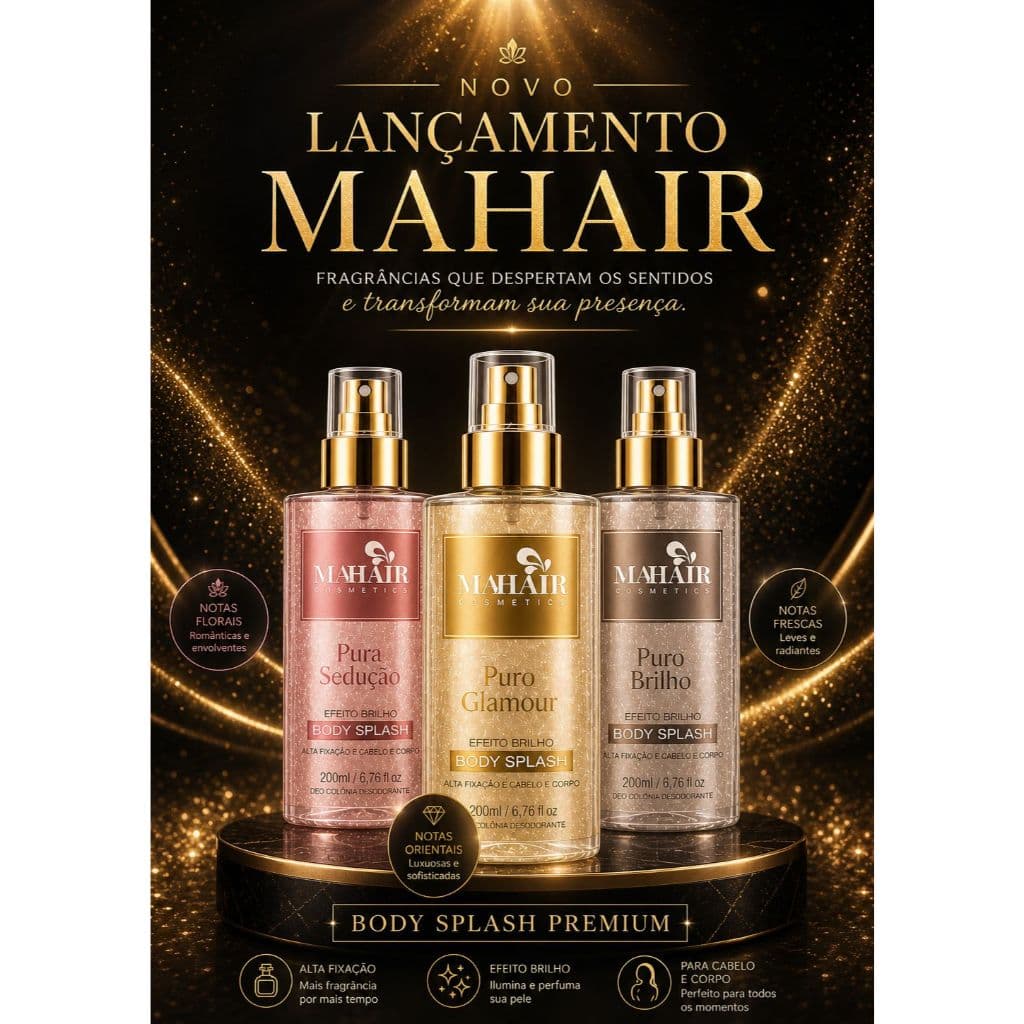 Kit 3 Body Splash Mahair Feminino 200ml Efeito Brilho Pura Sedução Puro Glamour Puro Brilho Promoção