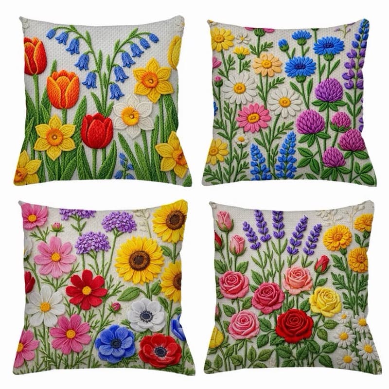KIT 4 CAPAS DE ALMOFADAS FLORAL FLORES PRIMAVERA TAMANHO 45X45