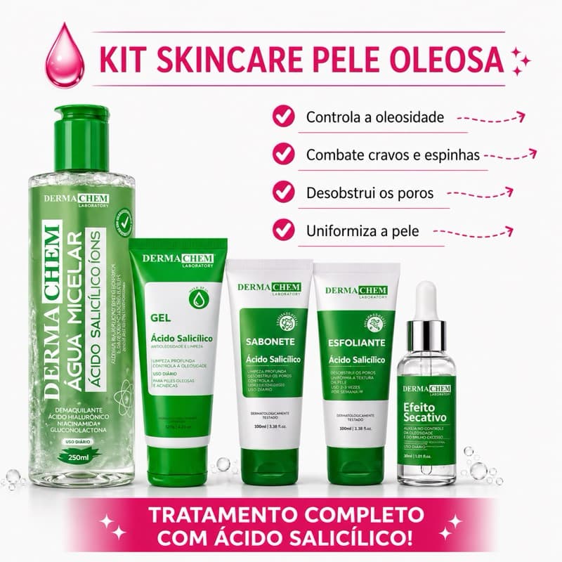 Kit SkinCare Limpeza de Pele OLEOSA - Ácido Salicílico - Anti Acne - Tratamento Pele Oleosa
