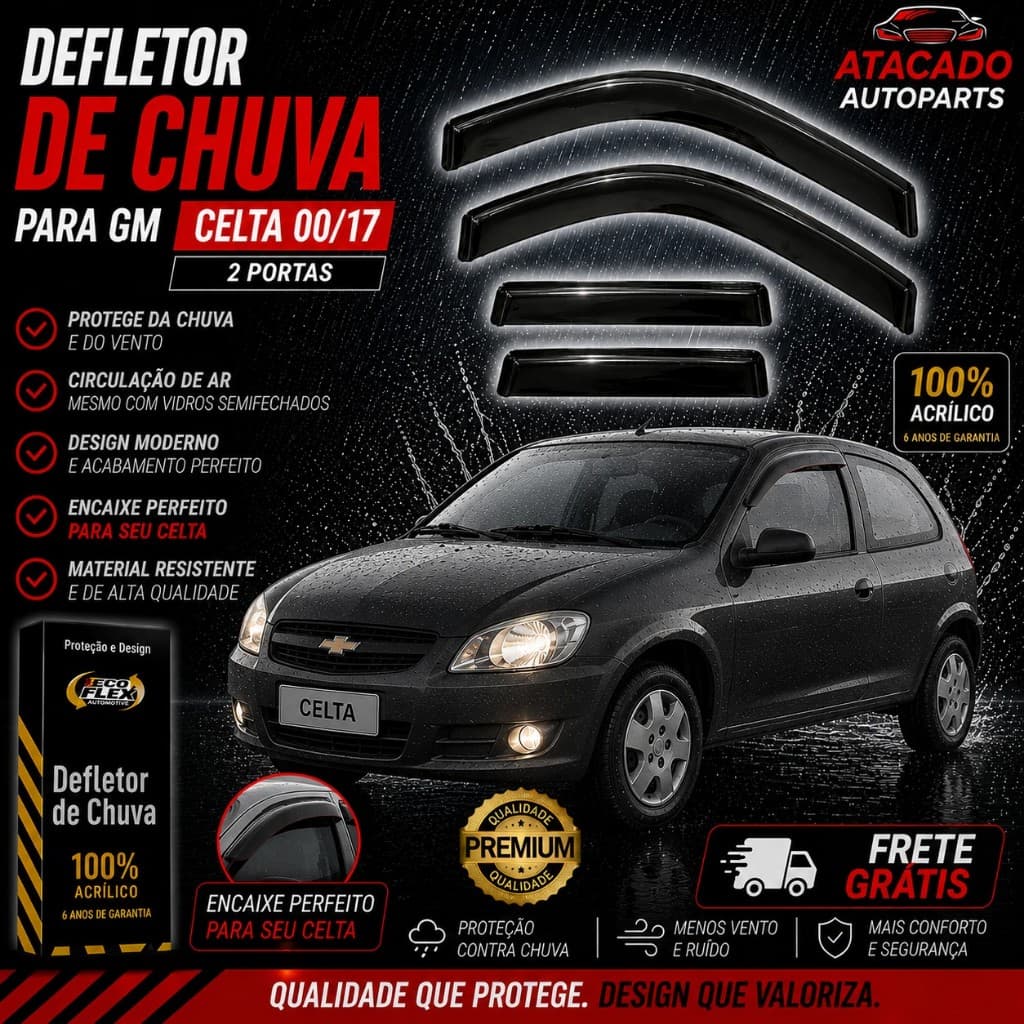 Calha De Chuva/ Defletor 2pts Celta 2000 à 2017 40008a