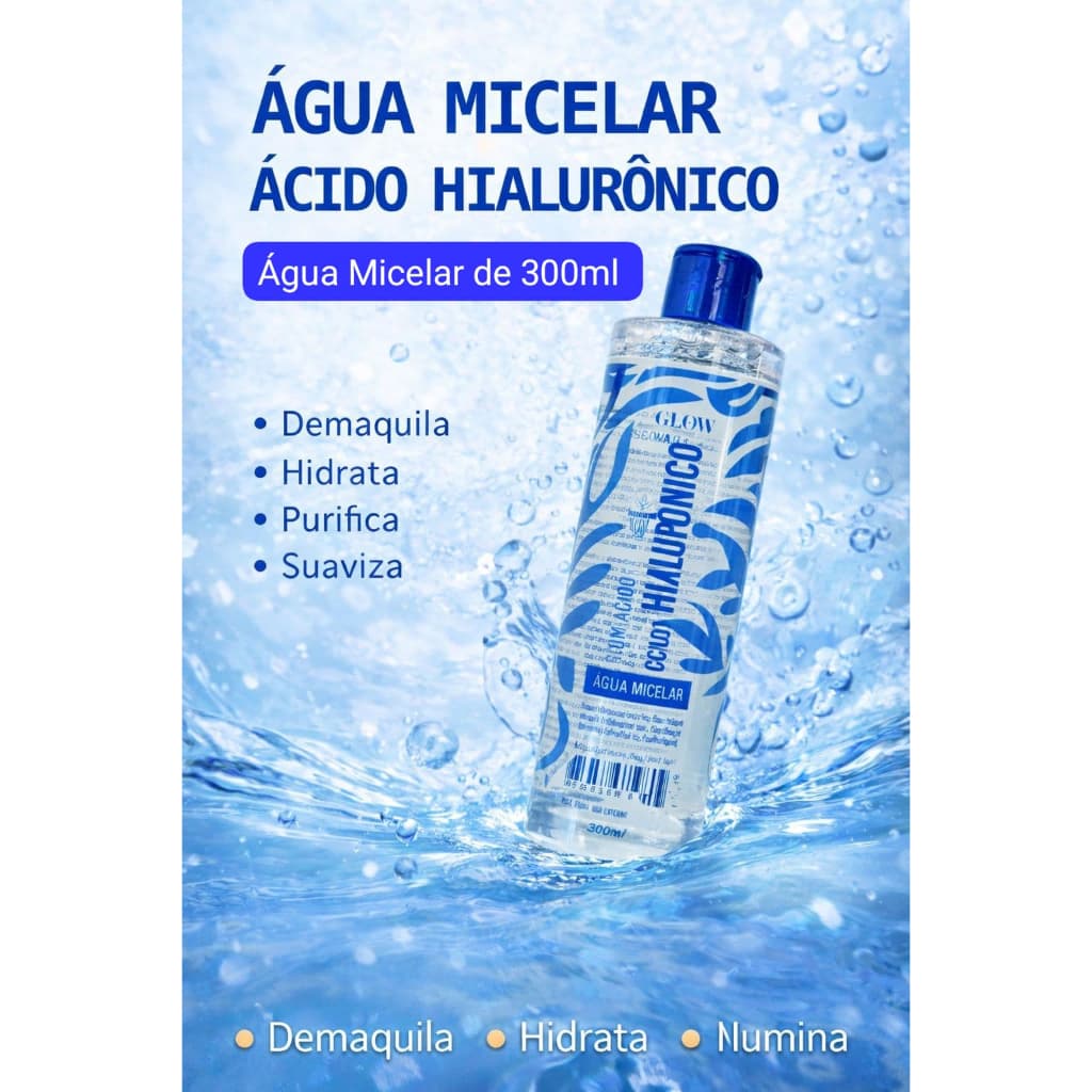 Água Micelar Hialuronico Glow Makeup com 300ml