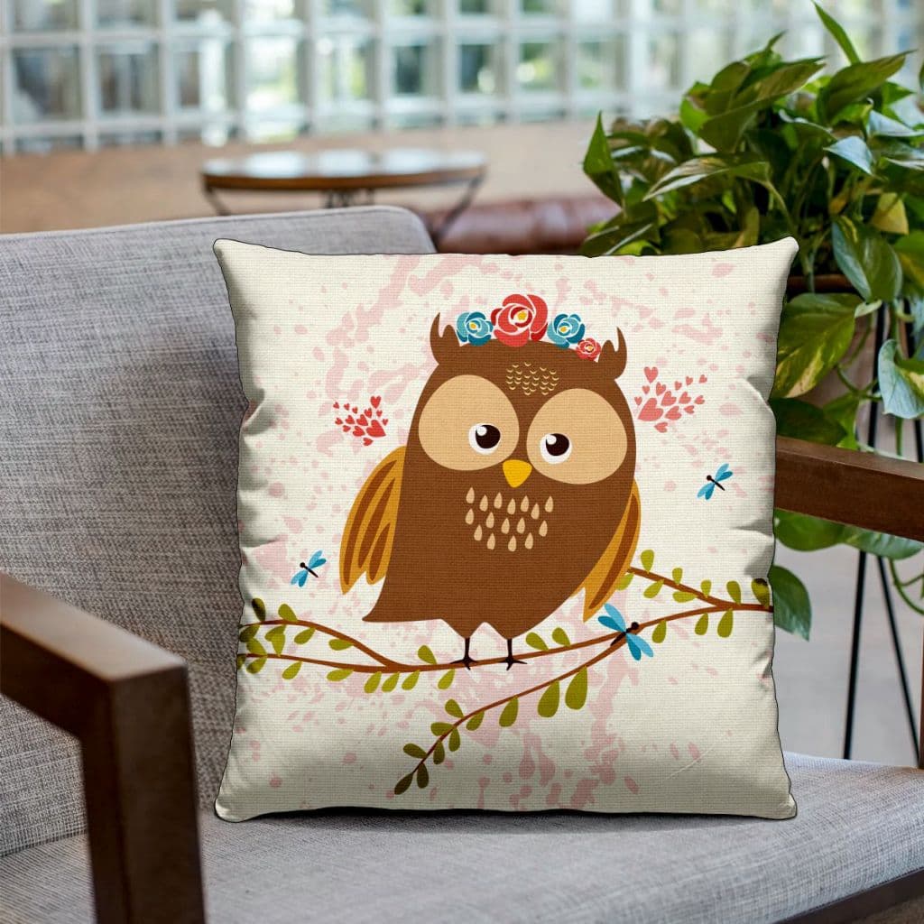 Capa De Almofada Estampada Com Zíper - Coruja