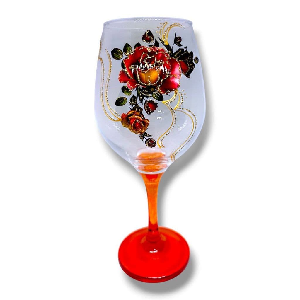 Taça Flores Laranjas e Dourada Pomba Gira Fundo Laranja - Vidro 385ml Umbanda Quimbanda Altar Oferenda