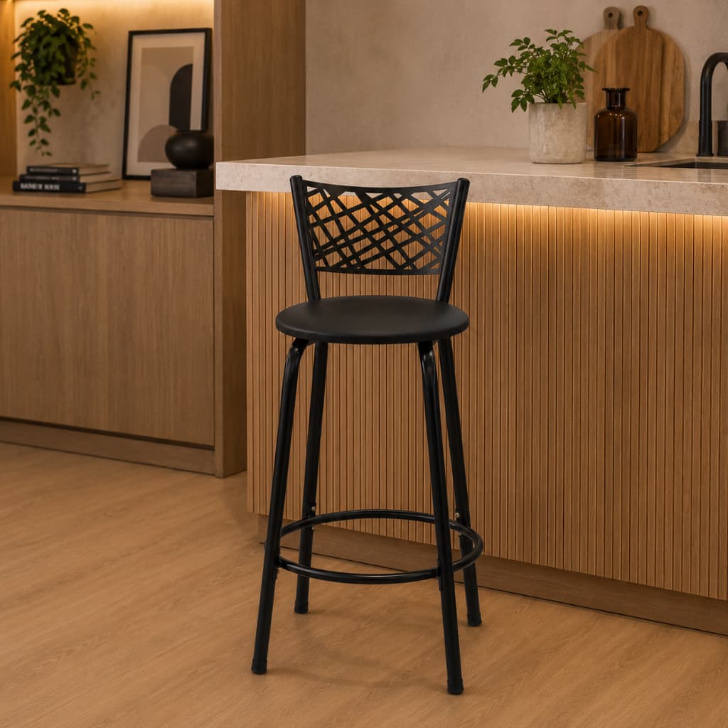 Banco Banqueta 60cm Eclipse Preta Cozinha Mesa Jantar Bistrô Área Gourmet Piscina - Premium