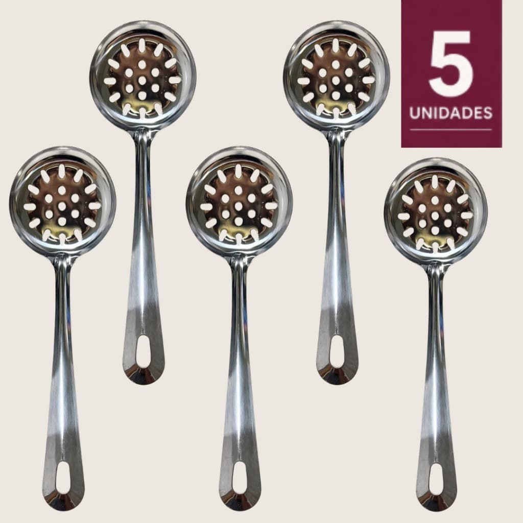 Escumadeira Inox 24cm Fritura Cozinha Resistente Escorrer Óleo Kit 5 Unidades