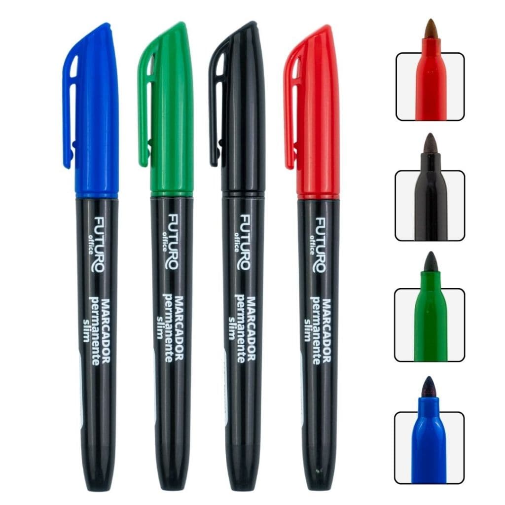 2 Caneta Marcador Permanente Slim Traço 1mm 2 mm Combinações Variadas Azul Preto Verde Vermelho
