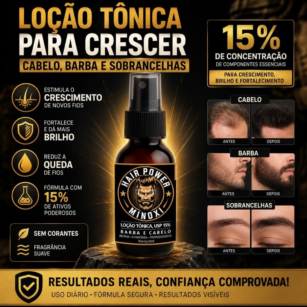 Loção Tônica Hair Power Spray Barba Cabelo Sobrancelha Masculino Feminino 60ml