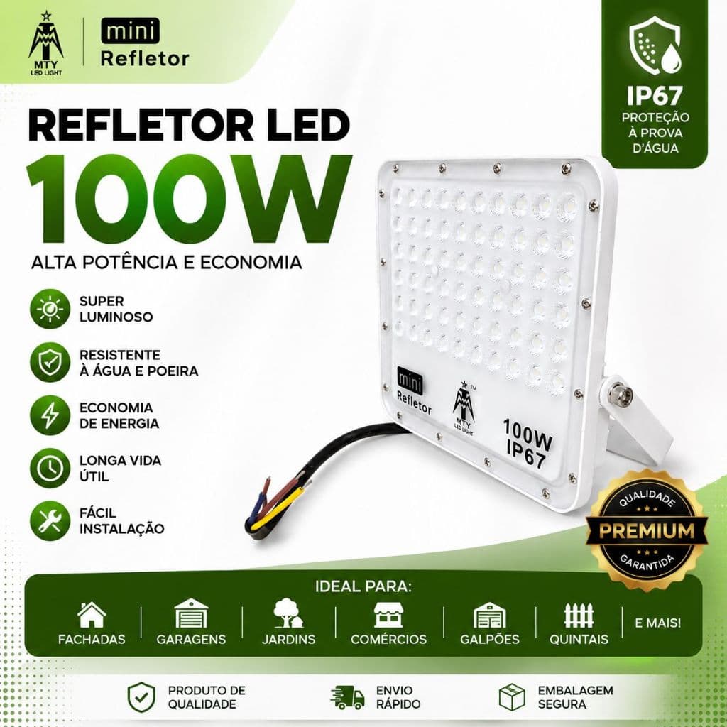 Refletor LED 100W IP67 Refletor Alta Potência Economia